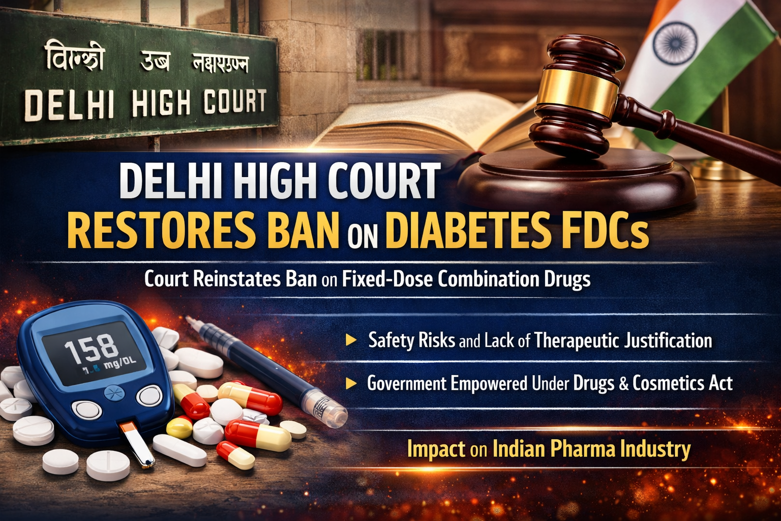 Delhi High Court, diabetes FDC ban, Type II Diabetes Mellitus, fixed dose combination drugs, Glimepiride Pioglitazone Metformin, Drugs and Cosmetics Act 1940, Section 26A, DTAB recommendations, pharma regulatory news India, Indian pharmaceutical industry, drug safety regulations, anti-diabetic medicines, pharma manufacturing India, monopoly medicine company in India, pharma contract manufacturing company