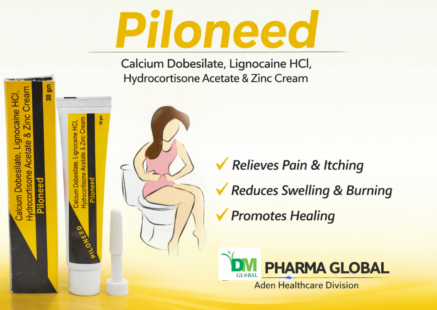 Piloneed Cream – Calcium Dobesilate, Lignocaine HCL, Hydrocortisone Acetate & Zinc Cream for Hemorrhoids Relief